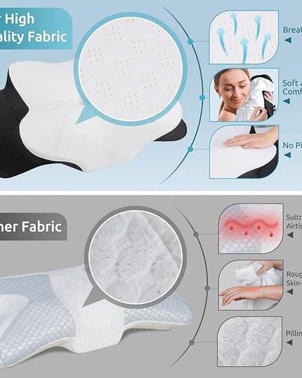 DONAMA Cervical Pillow for Neck Pain Relief,Contour Memory Foam Pillow,Ergonomic Orthopedic Neck Support Pillows for Side,Back and Stomach Sleepers with Breathable Pillowcase-Black - LeafyLoom