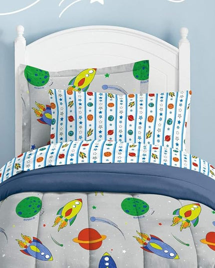 Dream Factory Space Rocket Ultra Soft Microfiber Comforter Set, Multi-Colored, Twin,2A745901MU - LeafyLoom
