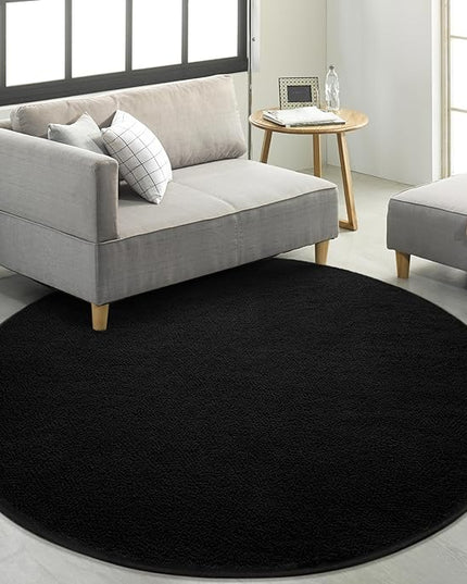Round Area Rugs for Bedroom Living Room, 4x4 Black Super Soft Comfy Thickened Memory-Foam Indoor Circle Carpet, Modern Aesthetic Minimalist Carpet for Boys Girls Adults Nursery Home Décor - LeafyLoom