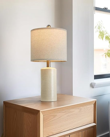 20.25" Small Table Lamps Set of 2 Modern Ceramic Lamps for Living Room Farmhouse Bedside Lamps Boho Lamps for Night Stands White Bedroom Lamps Side Table Lamps End Table Lamps - LeafyLoom