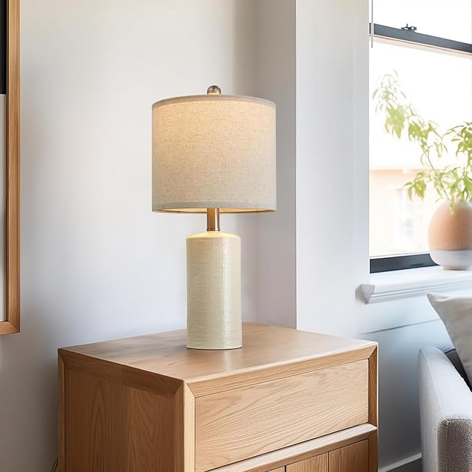 20.25" Small Table Lamps Set of 2 Modern Ceramic Lamps for Living Room Farmhouse Bedside Lamps Boho Lamps for Night Stands White Bedroom Lamps Side Table Lamps End Table Lamps - LeafyLoom