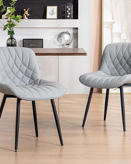 YOUNUOKE Dining Chairs Set of 2 Mid Century Modern Kitchen Chair Comfortable Upholstered Faux Leather Dinner Chairs for Kitchen Dining Room, Grey - LeafyLoom