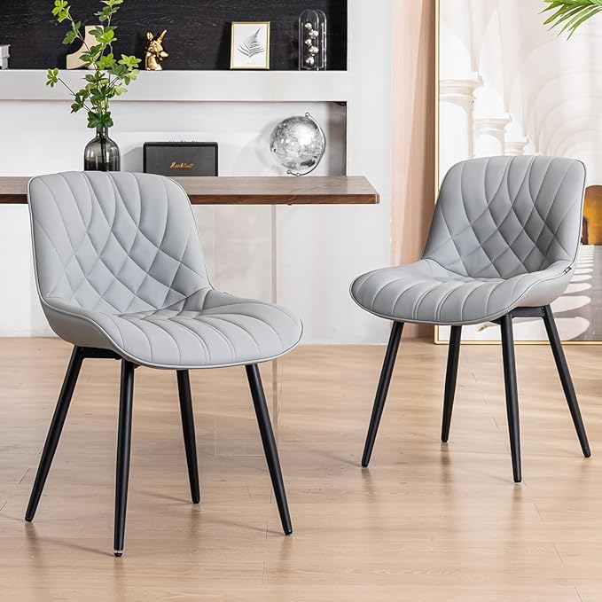 YOUNUOKE Dining Chairs Set of 2 Mid Century Modern Kitchen Chair Comfortable Upholstered Faux Leather Dinner Chairs for Kitchen Dining Room, Grey - LeafyLoom