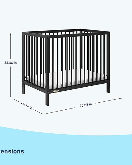 Graco Teddi 4-in-1 Convertible Mini Crib with Bonus Water-Resistant Mattress (Black) – GREENGUARD Gold Certified, 2.75-Inch Mattress Included, Convenient Size, Easy 30-Minute Assembly - LeafyLoom