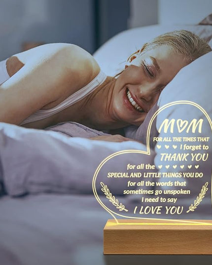 Gifts for Mom from Daughter Son - Unique Engraved Wooden Base Lamp Presents, to My Mom Gifts, Mom Birthday Gifts - LeafyLoom