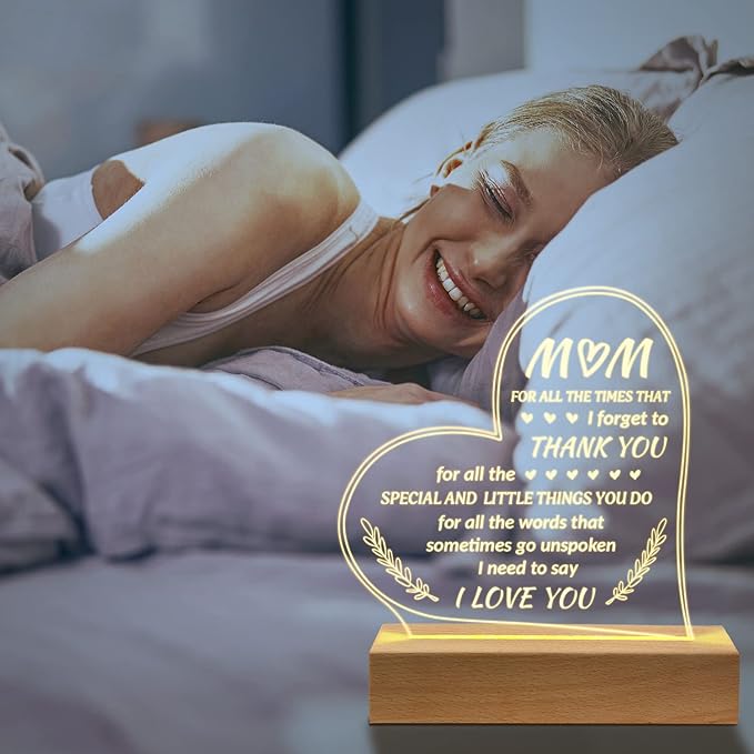 Gifts for Mom from Daughter Son - Unique Engraved Wooden Base Lamp Presents, to My Mom Gifts, Mom Birthday Gifts - LeafyLoom