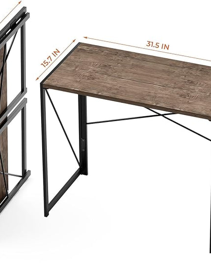 Coavas Folding Desk No Assembly Required, 31.5 inch Writing Computer Desk Space Saving Foldable Table Simple Home Office Desk,Brown - LeafyLoom
