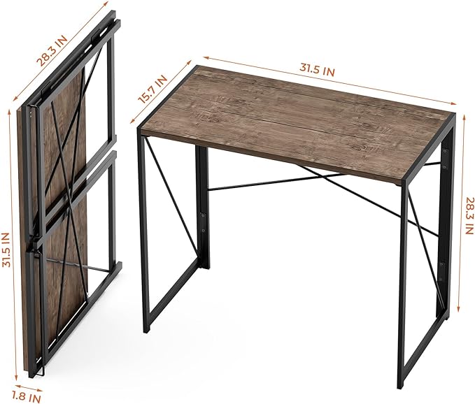 Coavas Folding Desk No Assembly Required, 31.5 inch Writing Computer Desk Space Saving Foldable Table Simple Home Office Desk,Brown - LeafyLoom