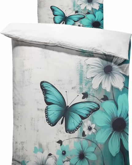 Butterfly Flowers Comforter Sets Queen Size, Vintage Floral Butterfly Kids Bedding Sets for girls Teens 3 Piece Bedroom Decor - LeafyLoom