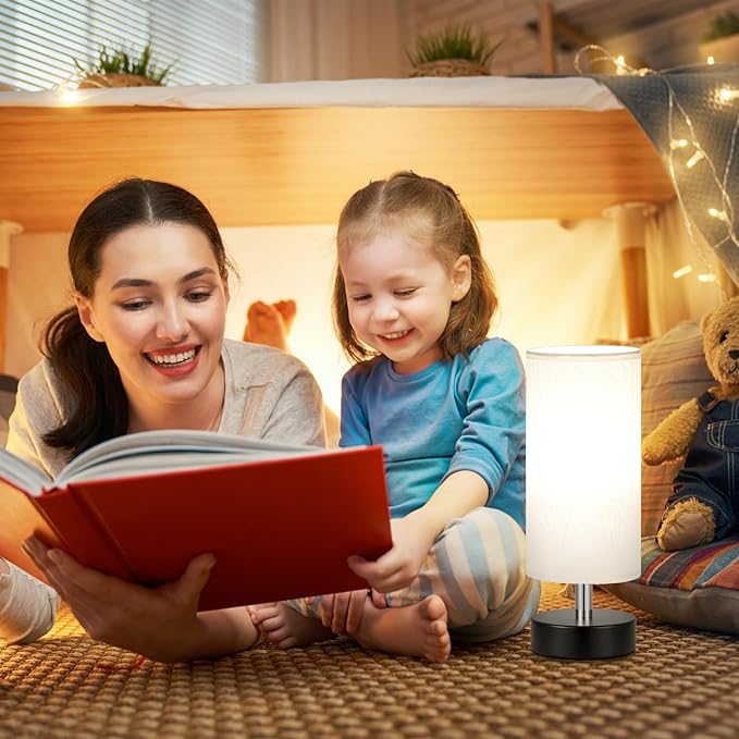 Small Table Lamp for Bedroom - Bedside Lamps for Night Stands, Minimalist Nightstand Light Lamp, Desk Lamps for Reading Room, Kids Room, Living Room, Office, Dorm - LeafyLoom