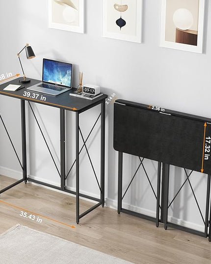39.37" Folding Standing Desk, Small Laptop Stand Up Desk for Sitting or Standing, No Assembly Needed Folding Desk, Portable Standing Desk, Tall Foldable Desk for Home, Office, Small Spaces (Black) - LeafyLoom