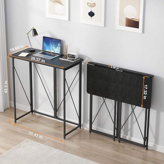 39.37" Folding Standing Desk, Small Laptop Stand Up Desk for Sitting or Standing, No Assembly Needed Folding Desk, Portable Standing Desk, Tall Foldable Desk for Home, Office, Small Spaces (Black) - LeafyLoom