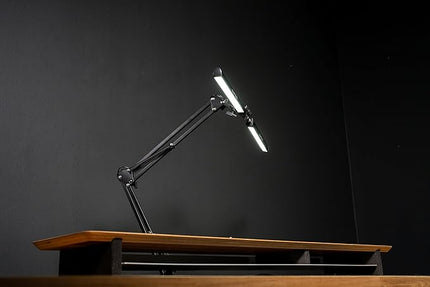 Desk Lamps for Home Office - Double Head LED Desk Lamp with Clamp, 24W, 3 Color Modes, Adjustable Arm, Eye-Caring Light for Study, Drafting, and Crafting, Black - LeafyLoom