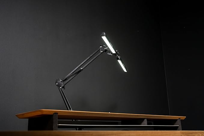 Desk Lamps for Home Office - Double Head LED Desk Lamp with Clamp, 24W, 3 Color Modes, Adjustable Arm, Eye-Caring Light for Study, Drafting, and Crafting, Black - LeafyLoom