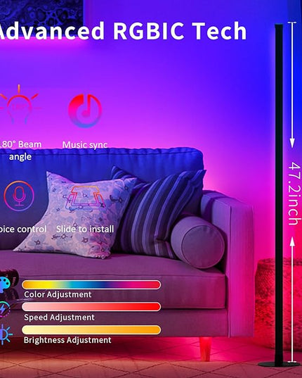 RGB Floor Lamp, LED Corner Lamp Works with Alexa, with Music Sync, with App and Remote Control, 16 Million Colors & 68+ Scene, Color Changing Standing Floor Lamp for Bedroom Living Room - LeafyLoom