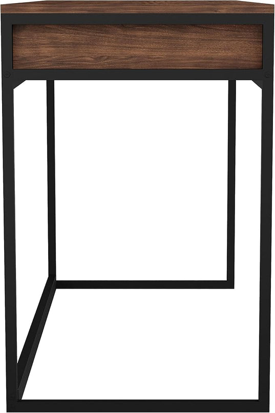 Martha Stewart Ollie Home Office Desk with 3 Drawers in Walnut Wood Grain with Oil Rubbed Bronze Hardware - LeafyLoom