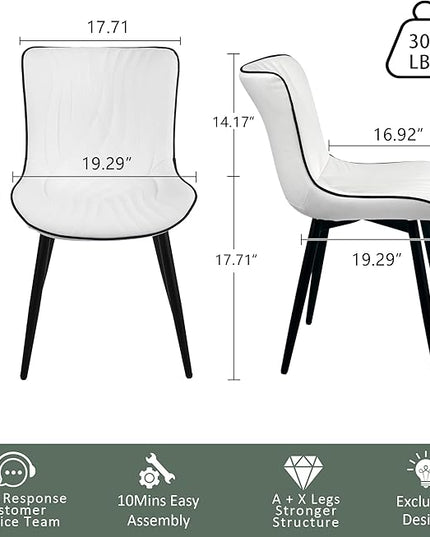 YOUTASTE White Dining Chairs Set of 2 Upholstered Mid Century Modern Kitchen Dining Room Chairs Armless Faux Leather Accent Chairs Metal Vanity Lounge Chair with Back for Living Room Bedrooms - LeafyLoom