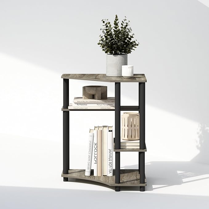 Furinno Turn-N-Tube Multipurpose Corner Shelf, Display Rack, Bookshelf, French Oak/Black - LeafyLoom