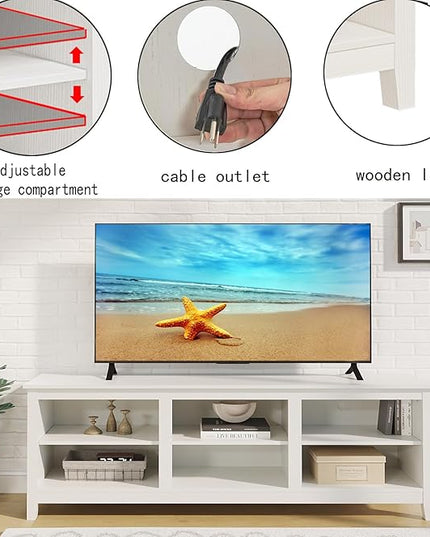TV Stand for 75 inch TV with Storage,Modern TV Entertainment Center for Bedroom,TV Media Console Table with 6 Open Storage Shelve,63 inch Wood TV Cabinet White - LeafyLoom