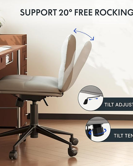 FLEXISPOT Armless Cross Legged Office Chairs Comfy Wide Seat Criss Cross Chair Height Adjustable Reading Chairs with Wheels for Living Room Bedroom Study (Gray) - LeafyLoom