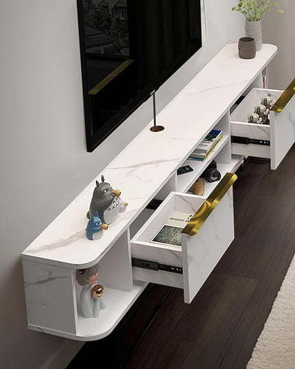 Pmnianhua Floating TV Stand with 2 Drawers,70'' Wall Mounted TV Shelf,Floating Shelf Under TV,Floating TV Console with Cabinets for Bedroom Living Room(White) - LeafyLoom