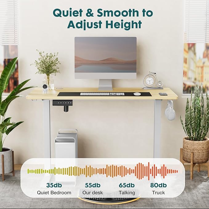 SMUG Standing Desk, Adjustable Height Electric Sit Stand Up Down Computer Table, 55x24 Inch Ergonomic Rising Desks for Work Office Home, Modern Lift Motorized Gaming Desktop Workstation, Natural - LeafyLoom
