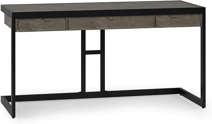 SIMPLIHOME Erina SOLID WOOD and Metal Modern Industrial 60 inch Wide Home Office Desk, Writing Table, Workstation, Study Table Furniture in Farmhouse Grey with 2 Drawers - LeafyLoom