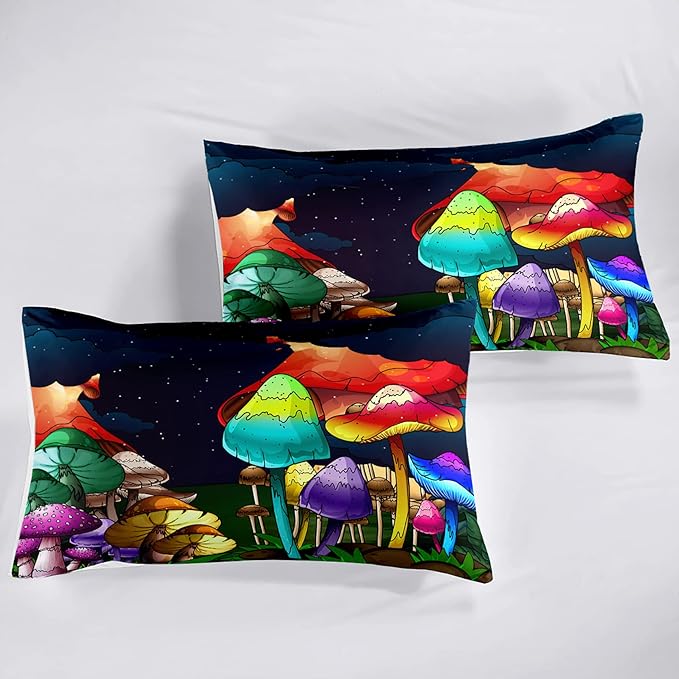 Mushroom Twin Comforter Sets for Girls Mushroom Print Kids Twin Bedding Set Mushroom Twin Girls Bedding Set Twin Comforter Set for Girl, Colorful, 1 Comforter+1 Pillowcase - LeafyLoom