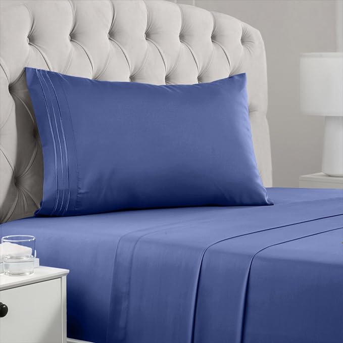 Mellanni Twin Sheets Set - 3 PC Iconic Collection Bedding Sheets & Pillowcases - Hotel Luxury, Extra Soft, Cooling Bed Sheets - Deep Pocket up to 16 inch (Twin, Blue Nova) - LeafyLoom