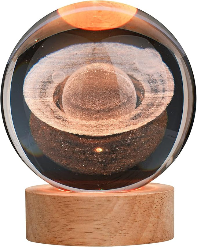 Large 3D Crystal Ball Saturn Lamp, Crystal Lamp 16 Color Changing Night Light with Remote Control for Bedroom Decor, Birthday Gift for Teens Boys and Girls, Saturn Model - LeafyLoom