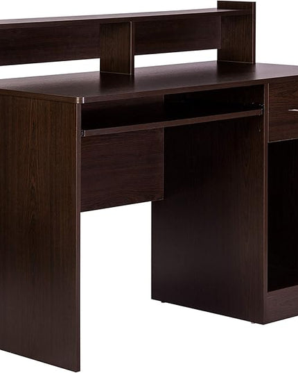 OneSpace Essential Computer Desk, Hutch with Pull-Out Keyboard, Espresso - LeafyLoom