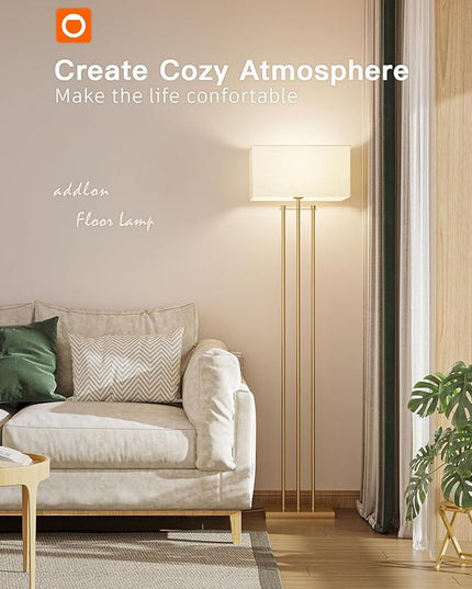 addlon Gold Floor lamps for Living Room, Tall Modern Standing lamp with Linen Shade, Decorative Simple Design Floor Lamps for Bedroom and Office - LeafyLoom