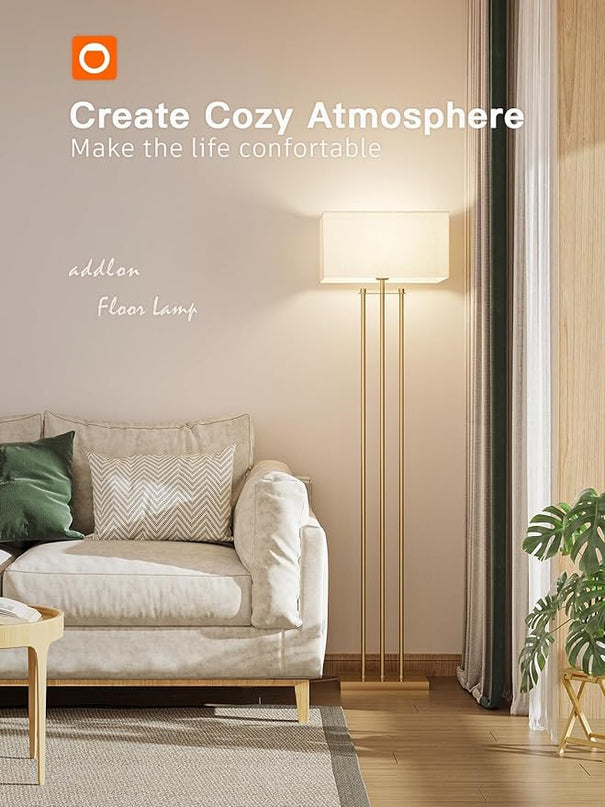 addlon Gold Floor lamps for Living Room, Tall Modern Standing lamp with Linen Shade, Decorative Simple Design Floor Lamps for Bedroom and Office - LeafyLoom