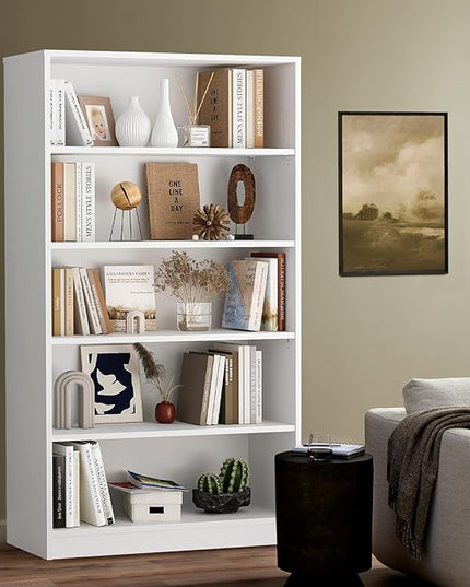 Soohow White Bookcase,Bookshelf for Bedroom,60 inches Tall Wood Book case Book Shelves,5 Shelf Book Shelves for Living Room Office - LeafyLoom