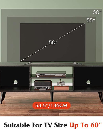 WLIVE TV Stand for 55 60 inch TV, Modern Entertainment Center with Storage Cabinets, Mid Century TV Console Table for Bedroom, TV Stand for Living Room, Charcoal Black - LeafyLoom