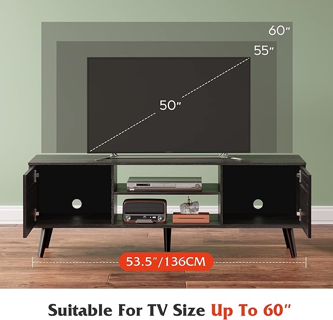 WLIVE TV Stand for 55 60 inch TV, Modern Entertainment Center with Storage Cabinets, Mid Century TV Console Table for Bedroom, TV Stand for Living Room, Charcoal Black - LeafyLoom