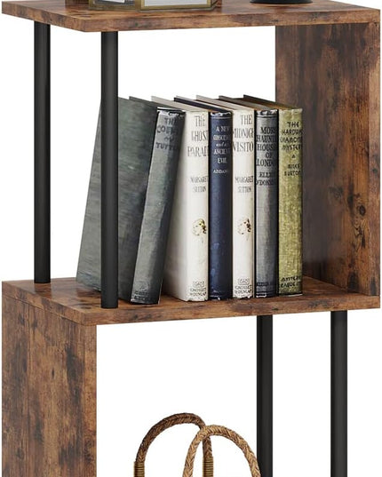 3 Tier Modern Bookshelf, S-Shaped Bookcase,Small Book Shelf for Small Spaces, Unique Bookshelf for Storage Organizer Living Room Bedroom Home Office - LeafyLoom