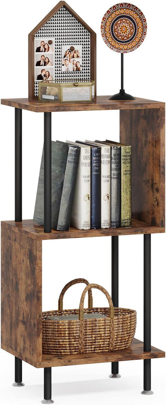 3 Tier Modern Bookshelf, S-Shaped Bookcase,Small Book Shelf for Small Spaces, Unique Bookshelf for Storage Organizer Living Room Bedroom Home Office - LeafyLoom