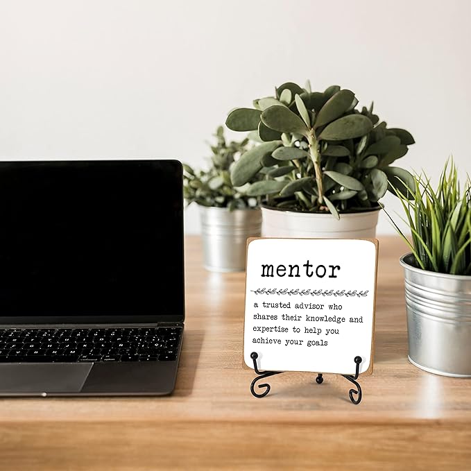 Mentor Definition Home Office Desk Decor Wood Plaque with Stand, Thank You Appreciation Gift for Mentor Boss Women Best Mom Teacher Motivational Desk Decor -A15 - LeafyLoom