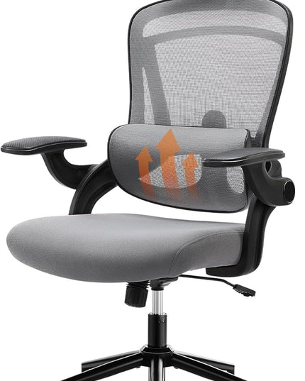 Ergonomic Office Chair, High Back Desk Chair with Adjustable Lumbar Support & Headrest,Comfortable Mesh Computer Chair with Soft Flip Up Arms, Adjustable Height and 120°Tilt,Grey - LeafyLoom