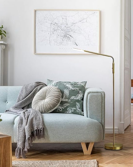 O’Bright Moon - Dimmable LED Floor Lamp, Adjustable Color Temperature for Bedside Reading, Work Light, Art/Crafting Light, Sewing, Ultra Flexible Gooseneck, Rotatable Lighting, Antique Brass (Gold) - LeafyLoom