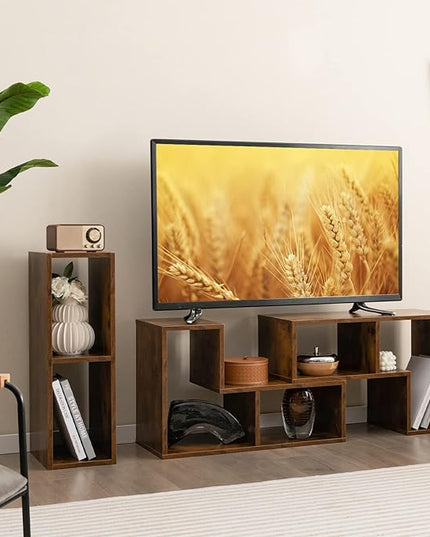 BUSHLY 3 Pieces Console TV Stand, Modern Multimedia Furniture for 50 55 60 65 Inch Flat Screen TV, DIY Open Storage Bookcase Shelf for Storage and Display, Suitable for Living Room Bedroom (Brown) - LeafyLoom