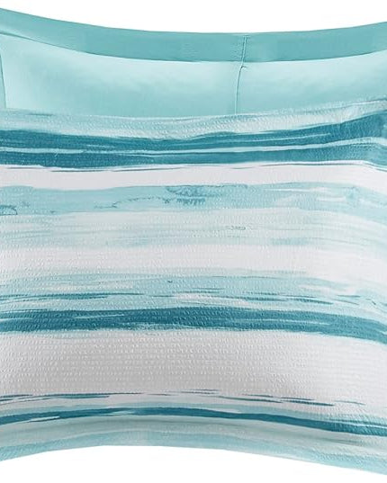 Madison Park Marina Comforter Quilt Combo Set - Modern Luxury Design, All Season Down Alternative Bedding, Matching Shams, Decorative Pillows, King/Cal King(104"x92"), Aqua 8 Piece - LeafyLoom