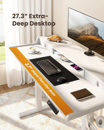 ErGear Electric Standing Desk with Drawers, 55″ x 28″ Gaming Desk with Monitor Stand, C-Clamp Mount Compatible, Home Office Height-Adjustable Desk with Storage Shelf, 4 Preset Heights, White, EGESD37W - LeafyLoom