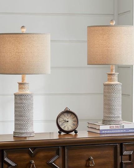 BOBOMOMO 24.5" Farmhouse Rustic Retro 24.5'' Table Lamp Set of 2 for Bedroom Living Room Traditional Nightstand End Table Lamps - LeafyLoom