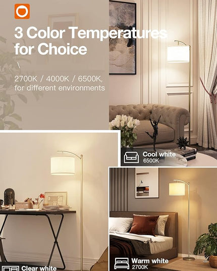 addlon Floor Lamp for Living Room with 3 Color Temperatures, Standing lamp with Linen lampshade for Bedroom, Office, Lamps with 9W LED Bulb Included - Brass Gold with Beige Shade - LeafyLoom