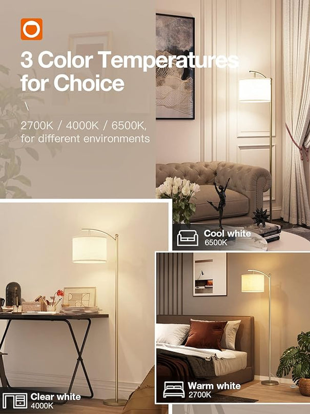 addlon Floor Lamp for Living Room with 3 Color Temperatures, Standing lamp with Linen lampshade for Bedroom, Office, Lamps with 9W LED Bulb Included - Brass Gold with Beige Shade - LeafyLoom