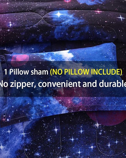 JQinHome Twin Galaxy Comforter Sets Blanket, 3D Outer Space Themed Bedding, All-Season Reversible Quilted Duvet, for Children Boy Girl Teen Kids - includes 1 Comforter, 1 Pillow Sham (Dark Blue) - LeafyLoom