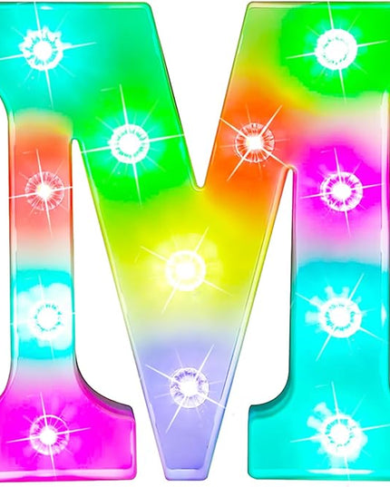Glintee Light Up Letters Lights, 26 Alphabet Light Up Marquee Letters Sign, Light Up Letters Wedding/Birthday Party Night Light Home Bar Decoration-(Colorful M) - LeafyLoom