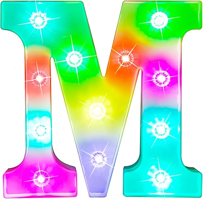 Glintee Light Up Letters Lights, 26 Alphabet Light Up Marquee Letters Sign, Light Up Letters Wedding/Birthday Party Night Light Home Bar Decoration-(Colorful M) - LeafyLoom